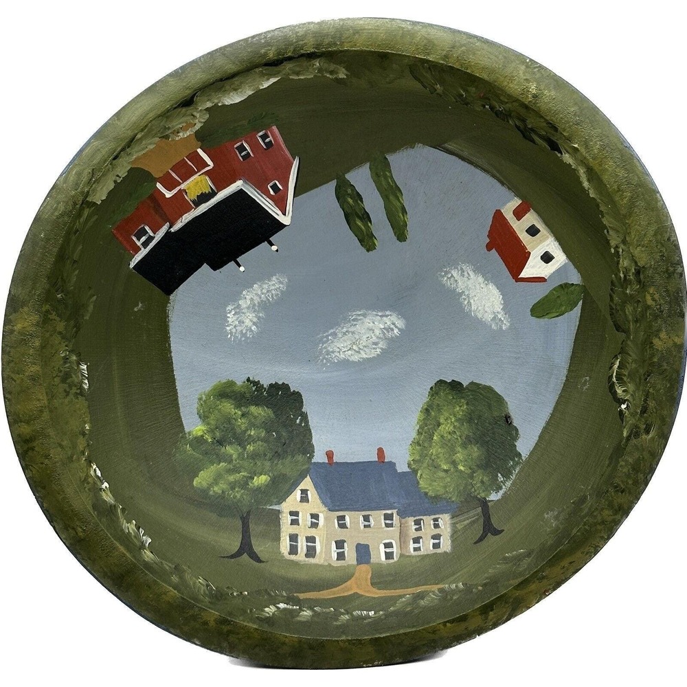 Weston Bowl‎ Mill Handpainted 8" Wood Folk Art Country Farmhouse Kitschy Decor